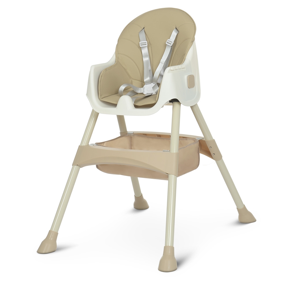 Стільчик для годування M 4136-2 Beige, складання, екошкіра, 5-точкові ремні, столик, кошик