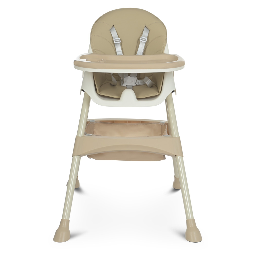 Стільчик для годування M 4136-2 Beige, складання, екошкіра, 5-точкові ремні, столик, кошик