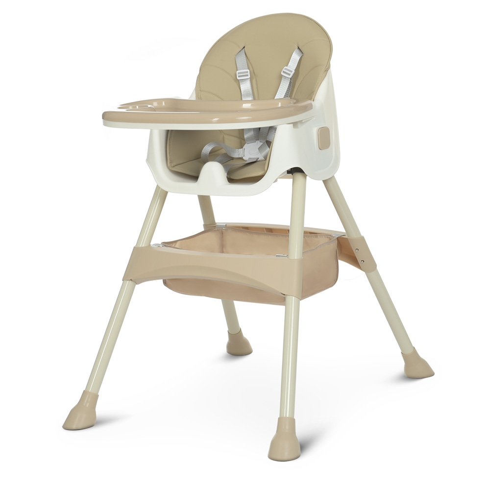 Стільчик для годування M 4136-2 Beige, складання, екошкіра, 5-точкові ремні, столик, кошик