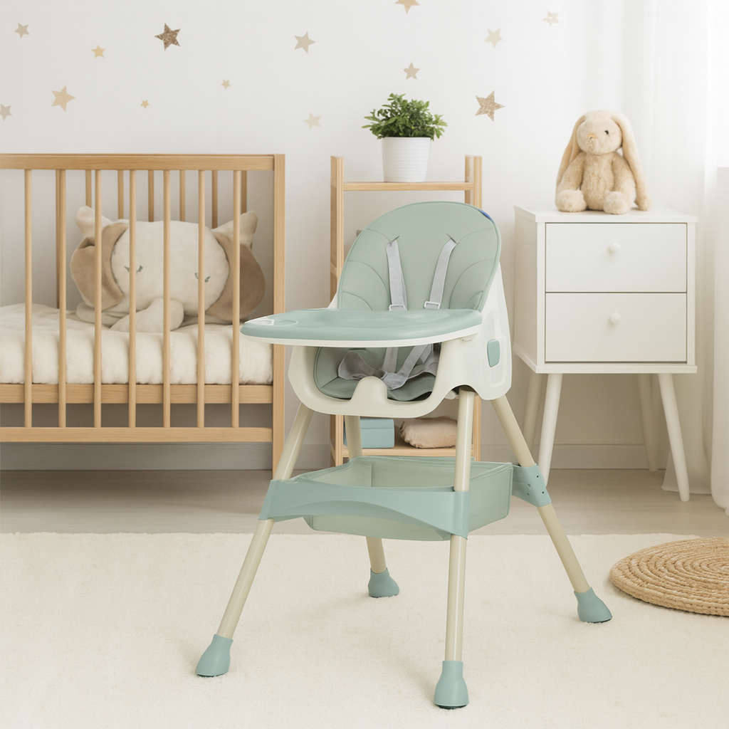 Дитячий стільчик для годування M 4136-2 Olive, складний, екошкіра, 5-точкові ремні безпеки