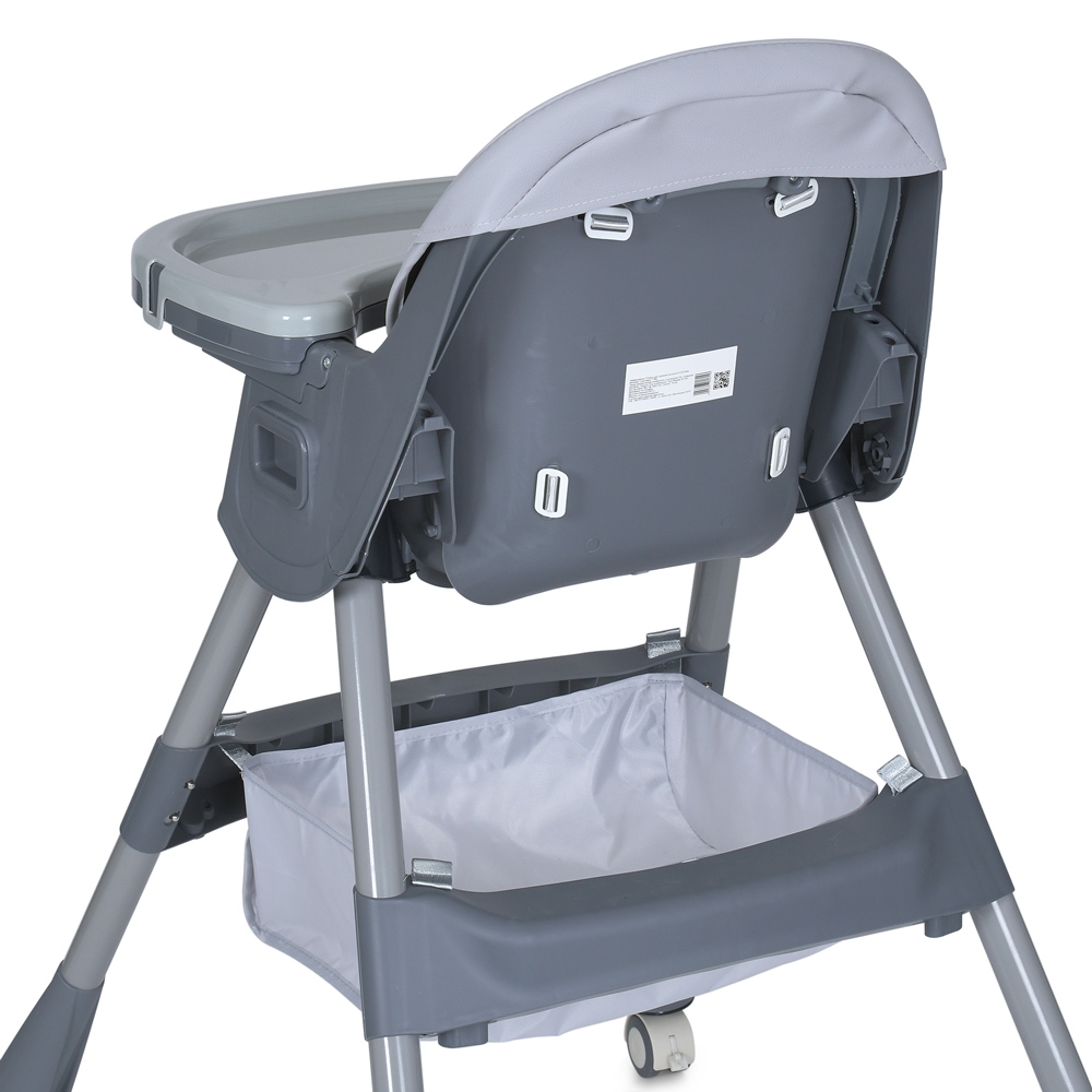 Стільчик для годування BAMBI M 5722 Gray, регульований, знімний столик, 5-точковий ремень, колеса, екошкіра