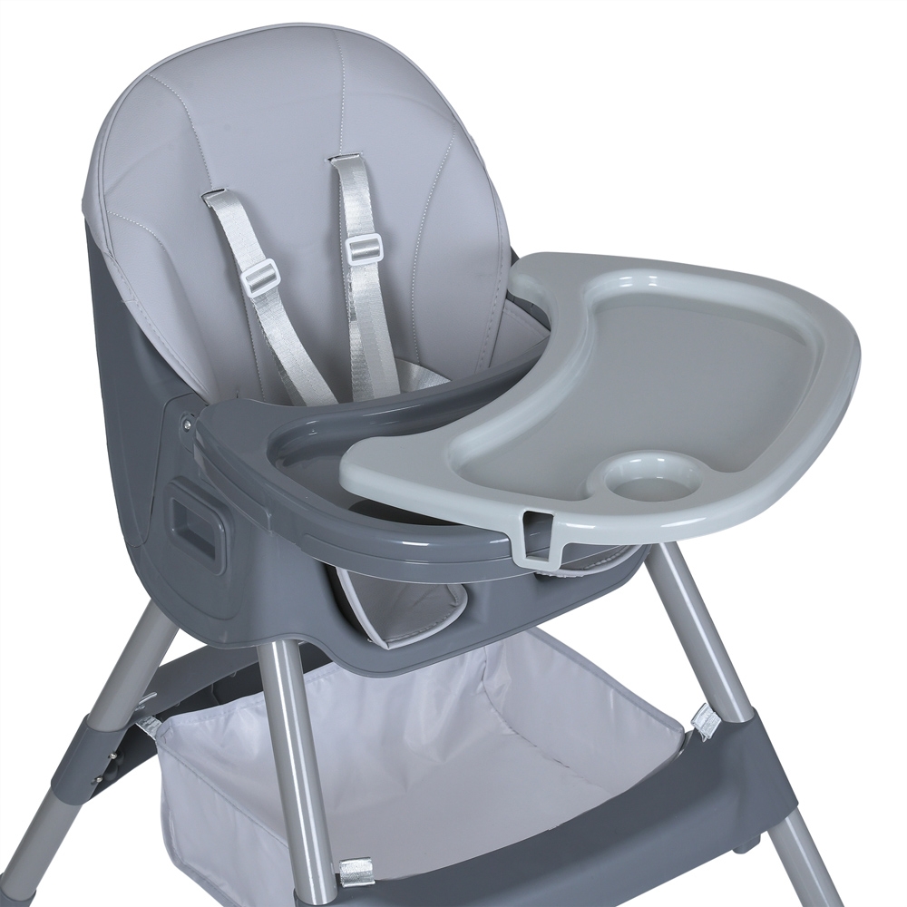 Стільчик для годування BAMBI M 5722 Gray, регульований, знімний столик, 5-точковий ремень, колеса, екошкіра