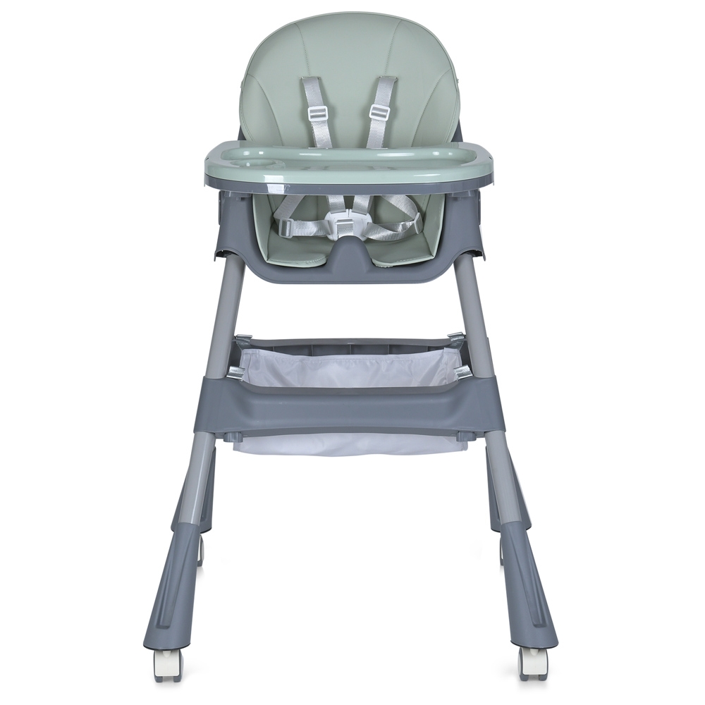 Стільчик для годування BAMBI M 5722 Mint, регульований, знімний столик, 5-точковий ремень, колеса, екошкіра