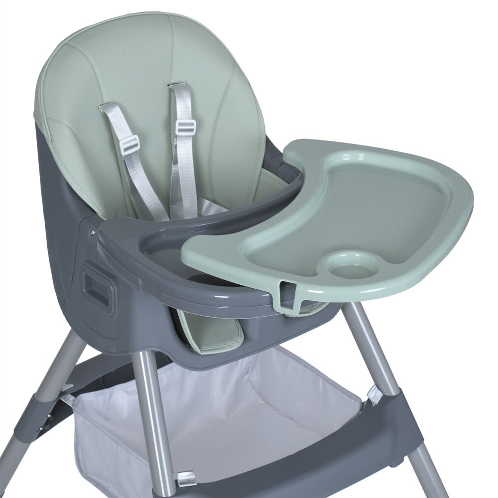 Стільчик для годування BAMBI M 5722 Mint, регульований, знімний столик, 5-точковий ремень, колеса, екошкіра