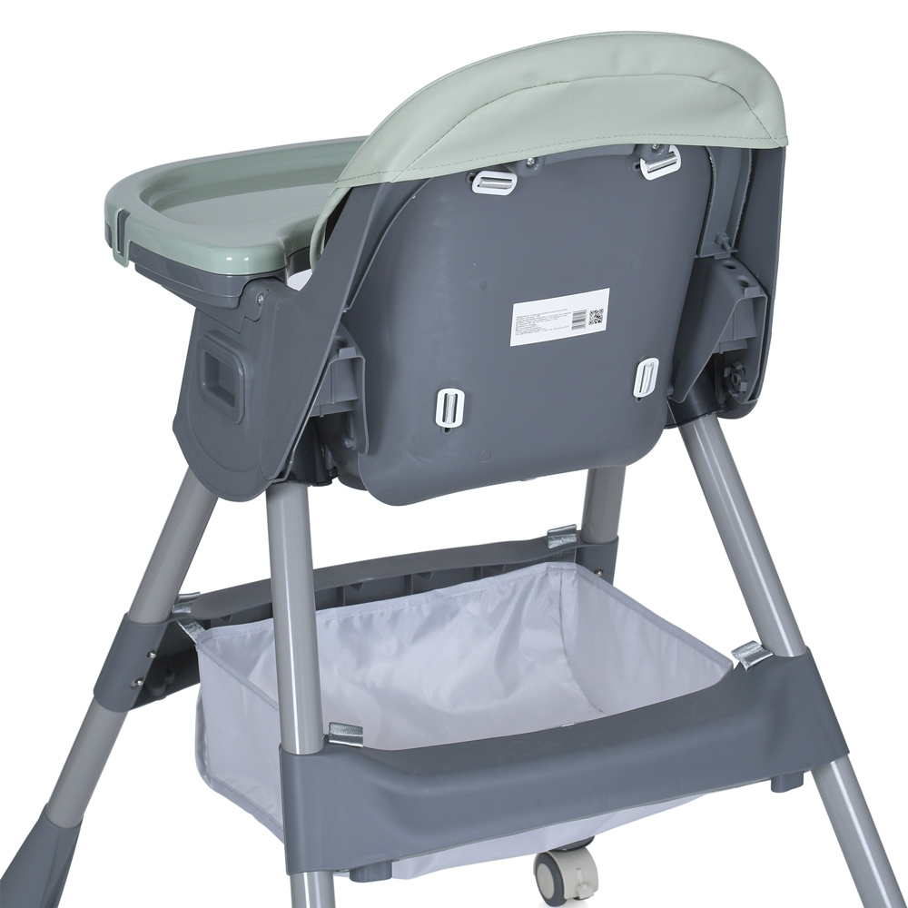 Стільчик для годування BAMBI M 5722 Mint, регульований, знімний столик, 5-точковий ремень, колеса, екошкіра