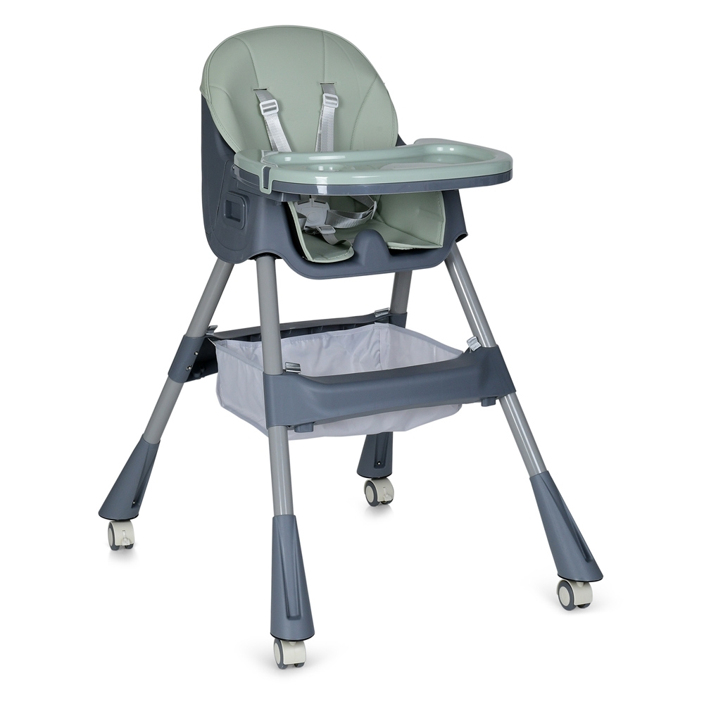 Стільчик для годування BAMBI M 5722 Mint, регульований, знімний столик, 5-точковий ремень, колеса, екошкіра