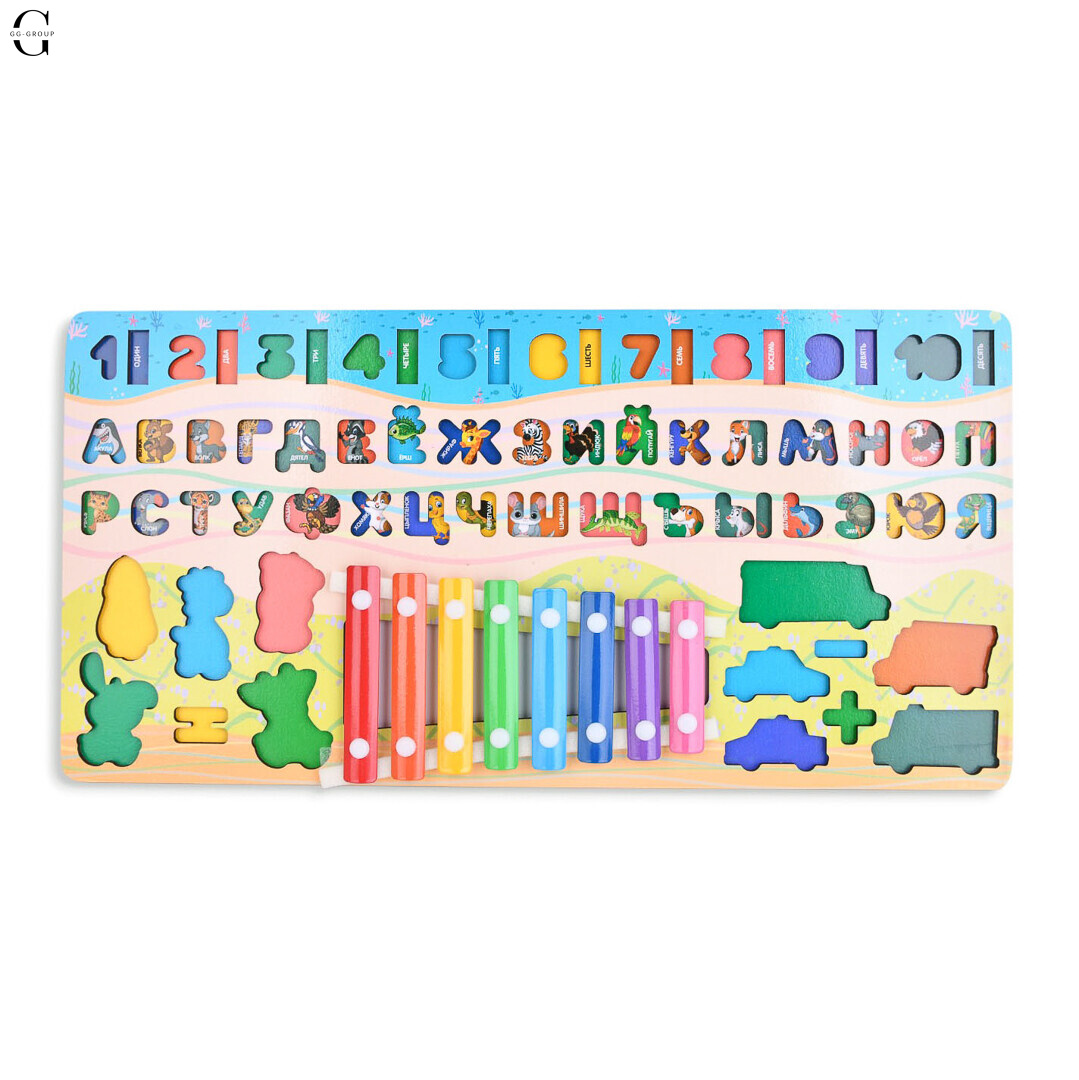Деревянный развивающий центр TREE TOYS MD1695-RU: ксилофон, сортеры, рыбалка, 10 рыбок