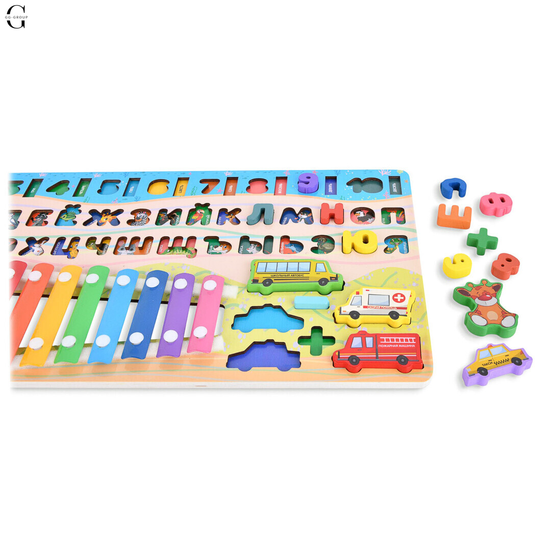 Деревянный развивающий центр TREE TOYS MD1695-RU: ксилофон, сортеры, рыбалка, 10 рыбок
