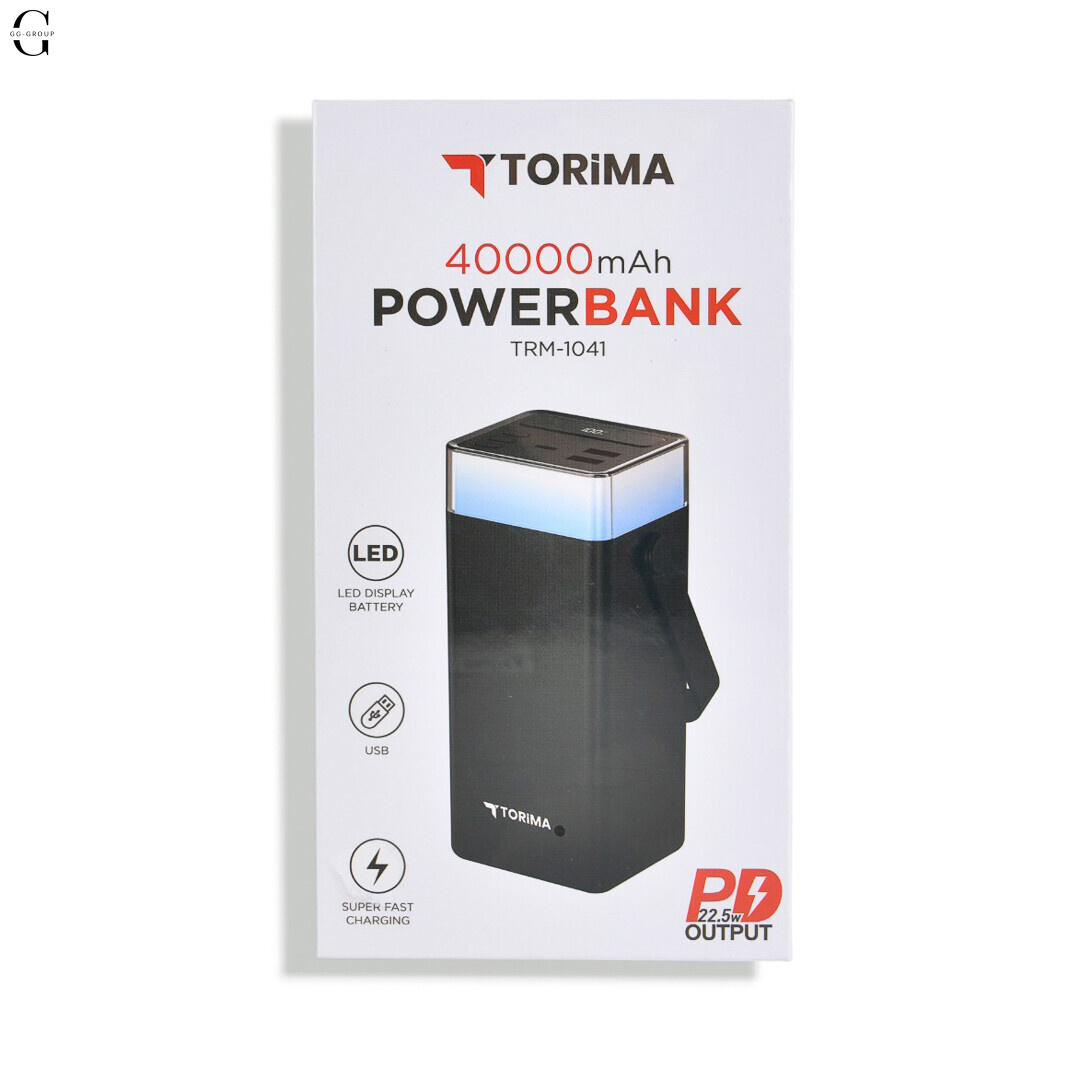 Power Bank Torima TRM-1041 40000mAh 22.5W Fast Charge с LED-дисплеем и 5 выходами.