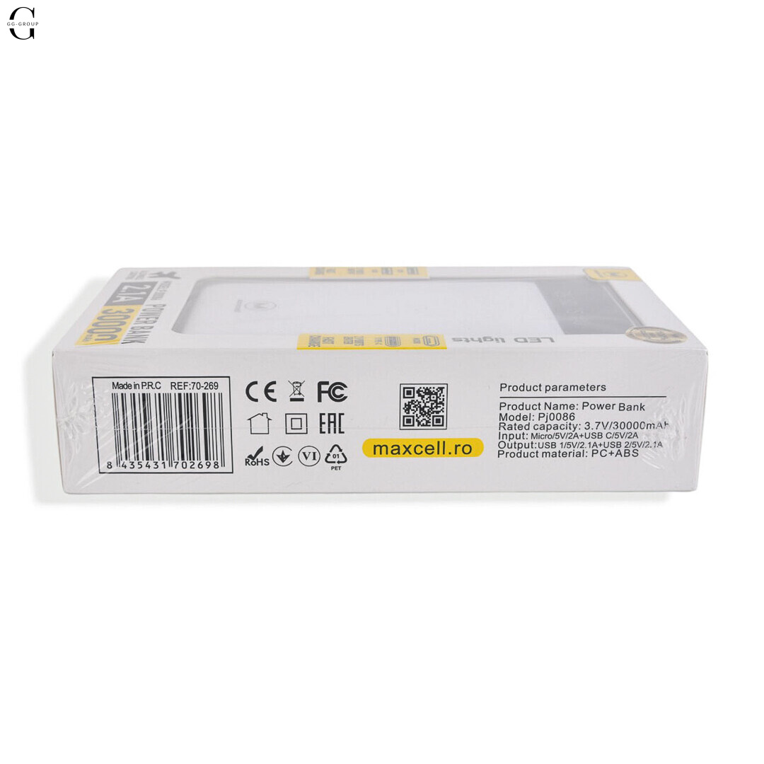 Power Bank MAXCELL 30000mAh PJ0086B J91B, внешний аккумулятор 2.1A с LED-индикатором