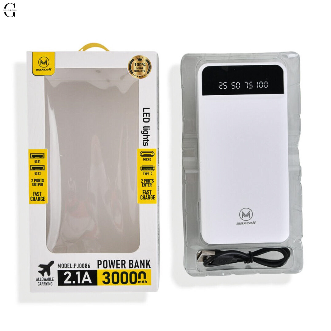 Power Bank MAXCELL 30000mAh PJ0086B J91B, внешний аккумулятор 2.1A с LED-индикатором