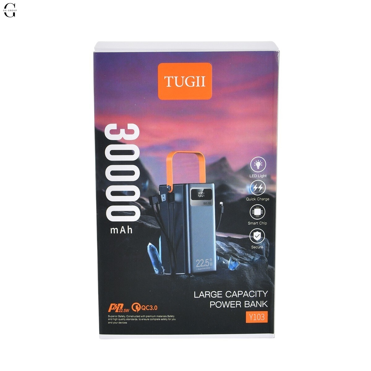Power bank Повербанк TUGII-Y103 30000 мА·с LED-дисплеем и встроенными кабелями