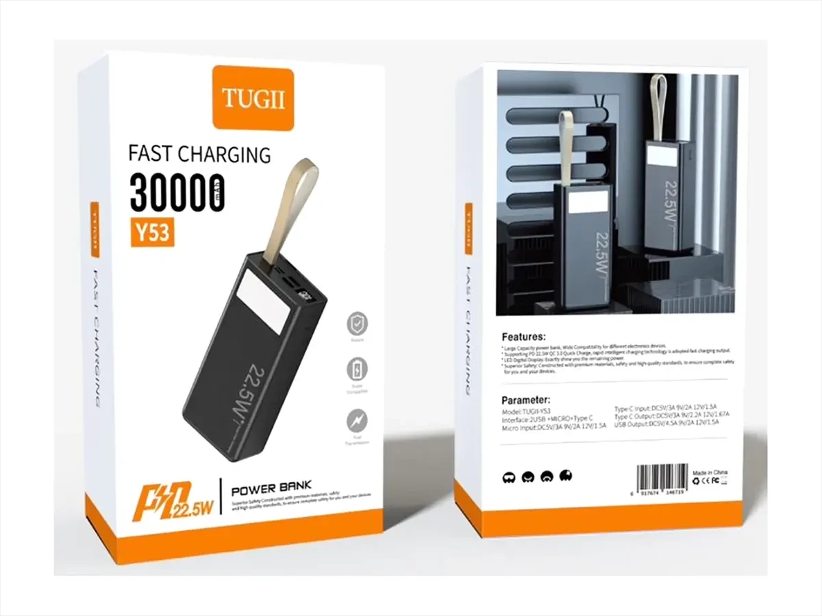 Power bank Повербанк TUGII-Y53 30000 мА и LED-индикацией