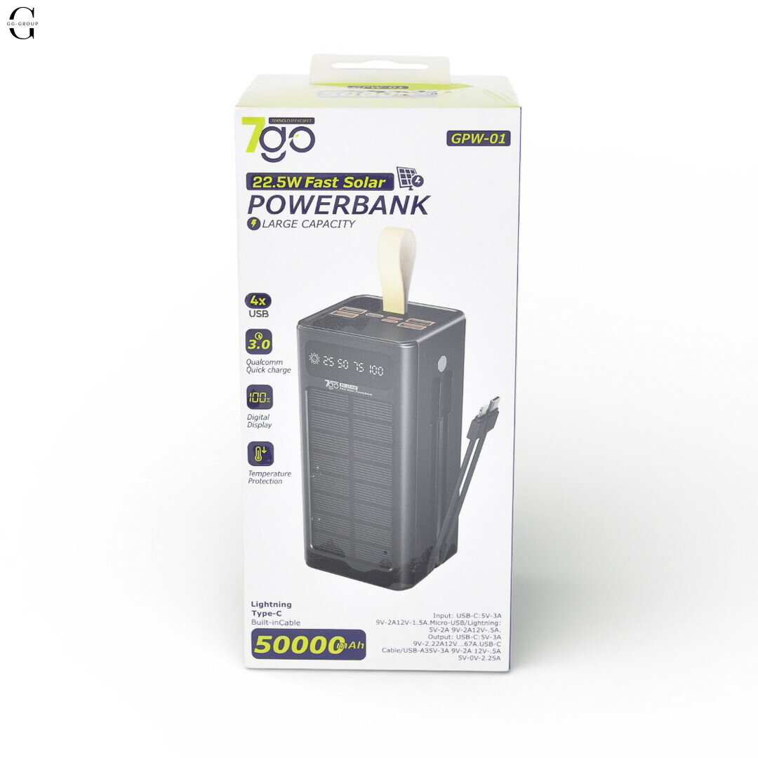 Повербанк Power Bank 7GO GPW-01 50000mAh PD 22.5W — 4 USB, Type-C, Micro-USB, iPhone