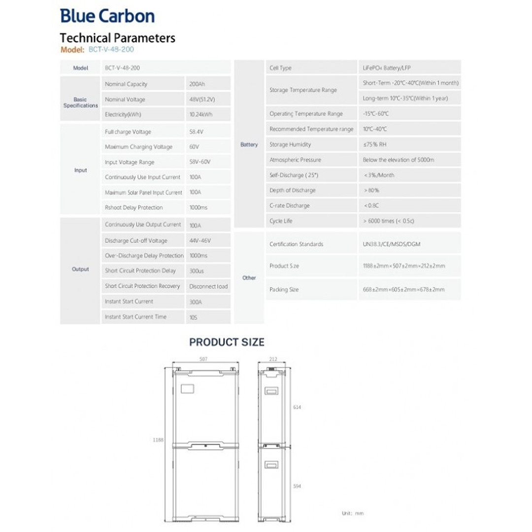 Аккумуляторная батарея Blue Carbon LiFePo4 48V 200Ah 10.24kWh BCT-V-48-200