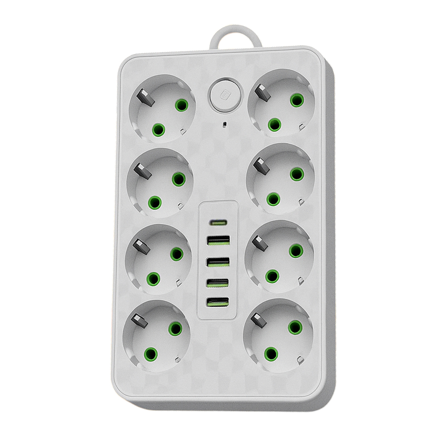 Сетевой фильтр Удлинитель USB ТК-9 (8×220В + 4×USB + 1×Type-C), F16u, Белый, 3 м