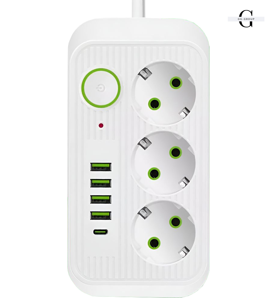 Сетевой фильтр Удлинитель с USB (3×220В+4×USB+1×Type-C), QL-1074U, Белый 3m
