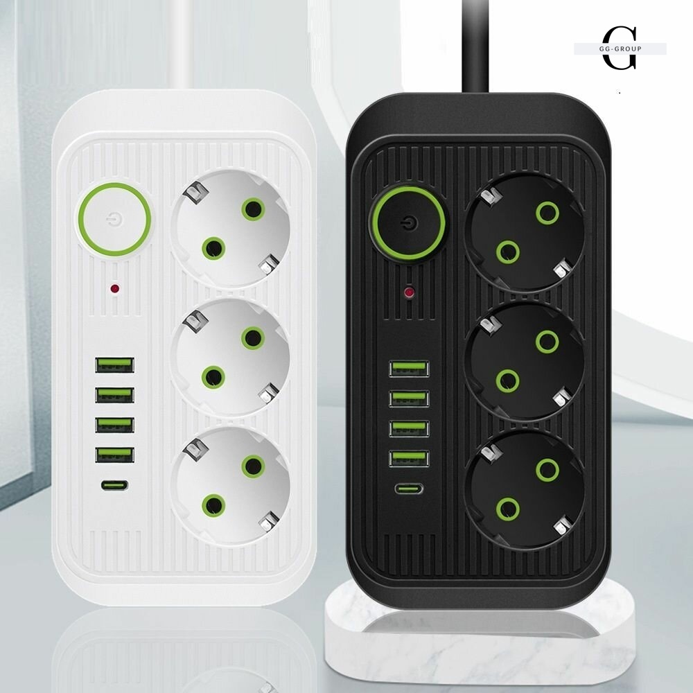 Сетевой фильтр Удлинитель с USB (3×220В+4×USB+1×Type-C), QL-1074U, Белый 3m