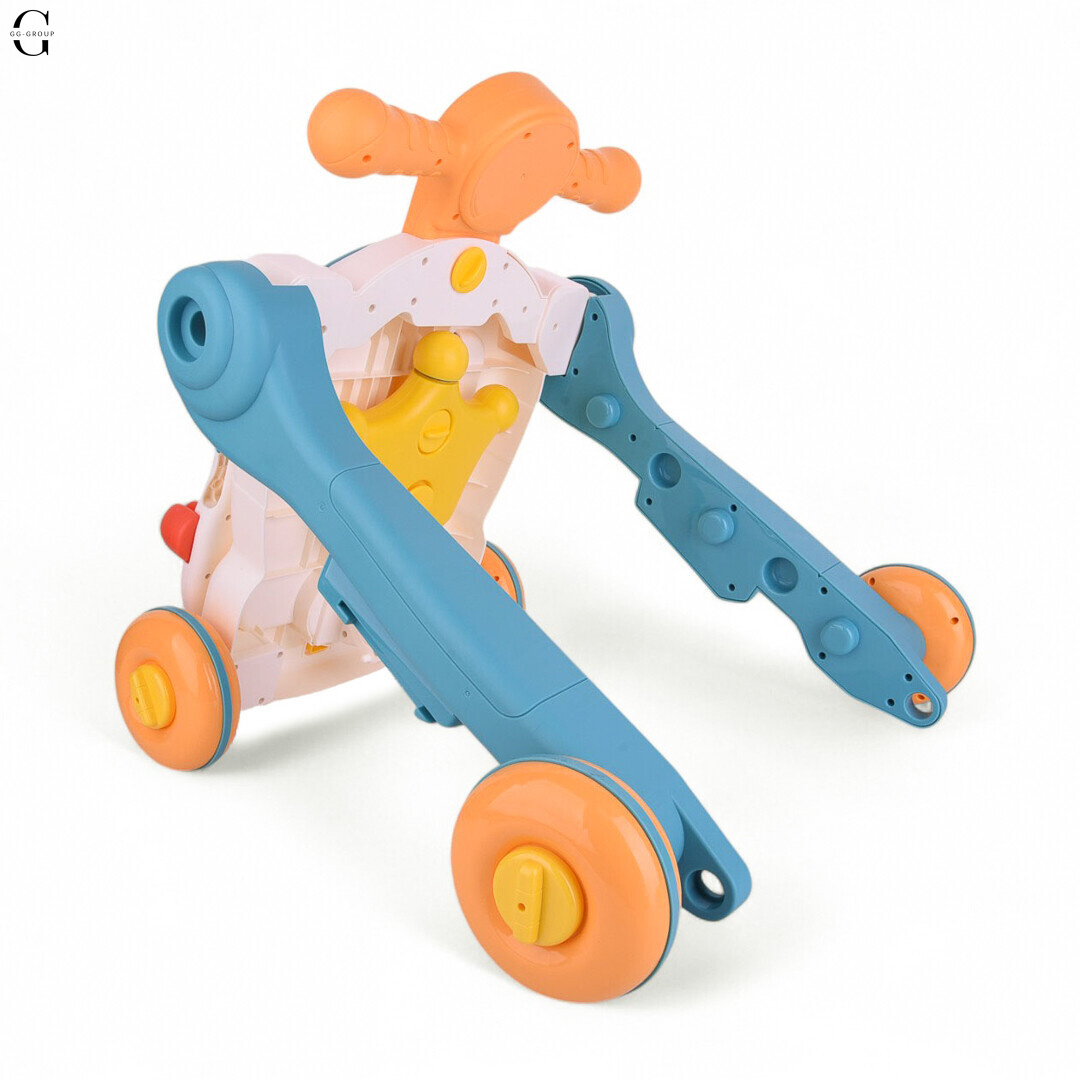 Детская каталка-ходунки 4в1 HUANGER HE0826-27: толокар, самокат, игровой столик с бизибордом и баскетбольным кольцом, музыкальные и световые эффекты