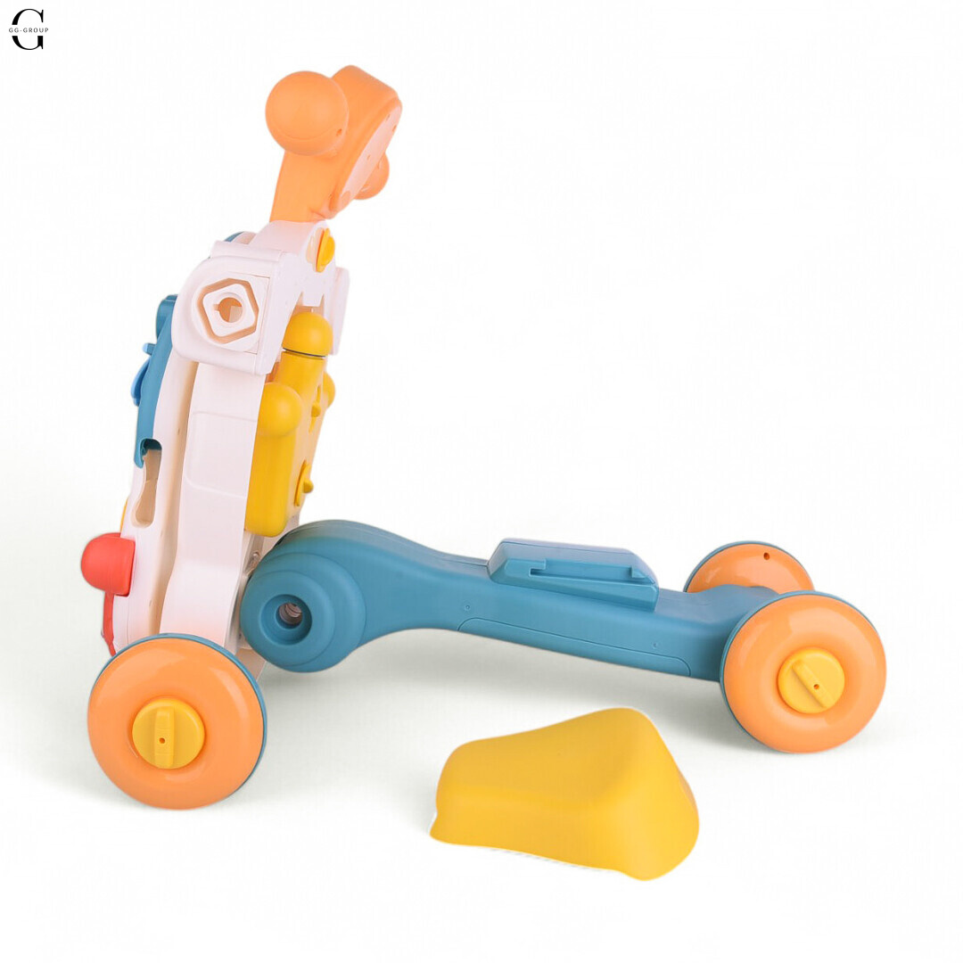 Детская каталка-ходунки 4в1 HUANGER HE0826-27: толокар, самокат, игровой столик с бизибордом и баскетбольным кольцом, музыкальные и световые эффекты