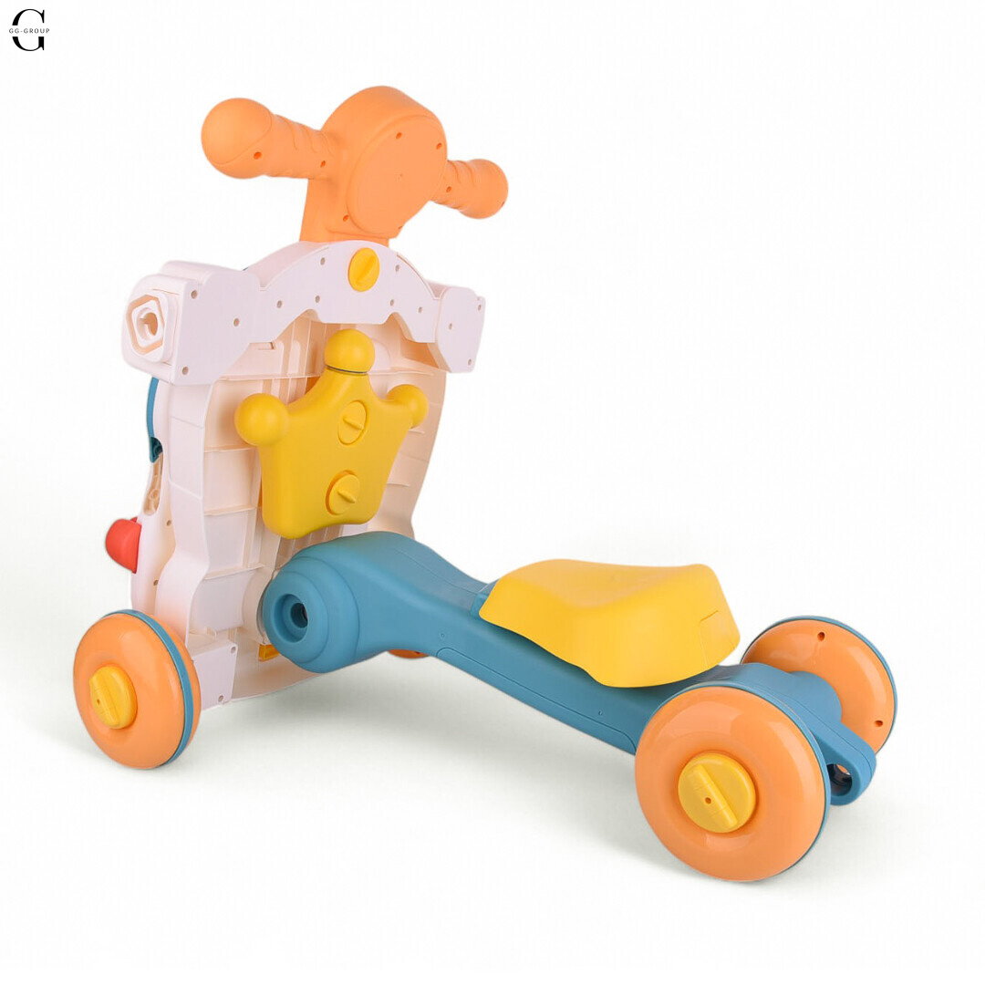Детская каталка-ходунки 4в1 HUANGER HE0826-27: толокар, самокат, игровой столик с бизибордом и баскетбольным кольцом, музыкальные и световые эффекты
