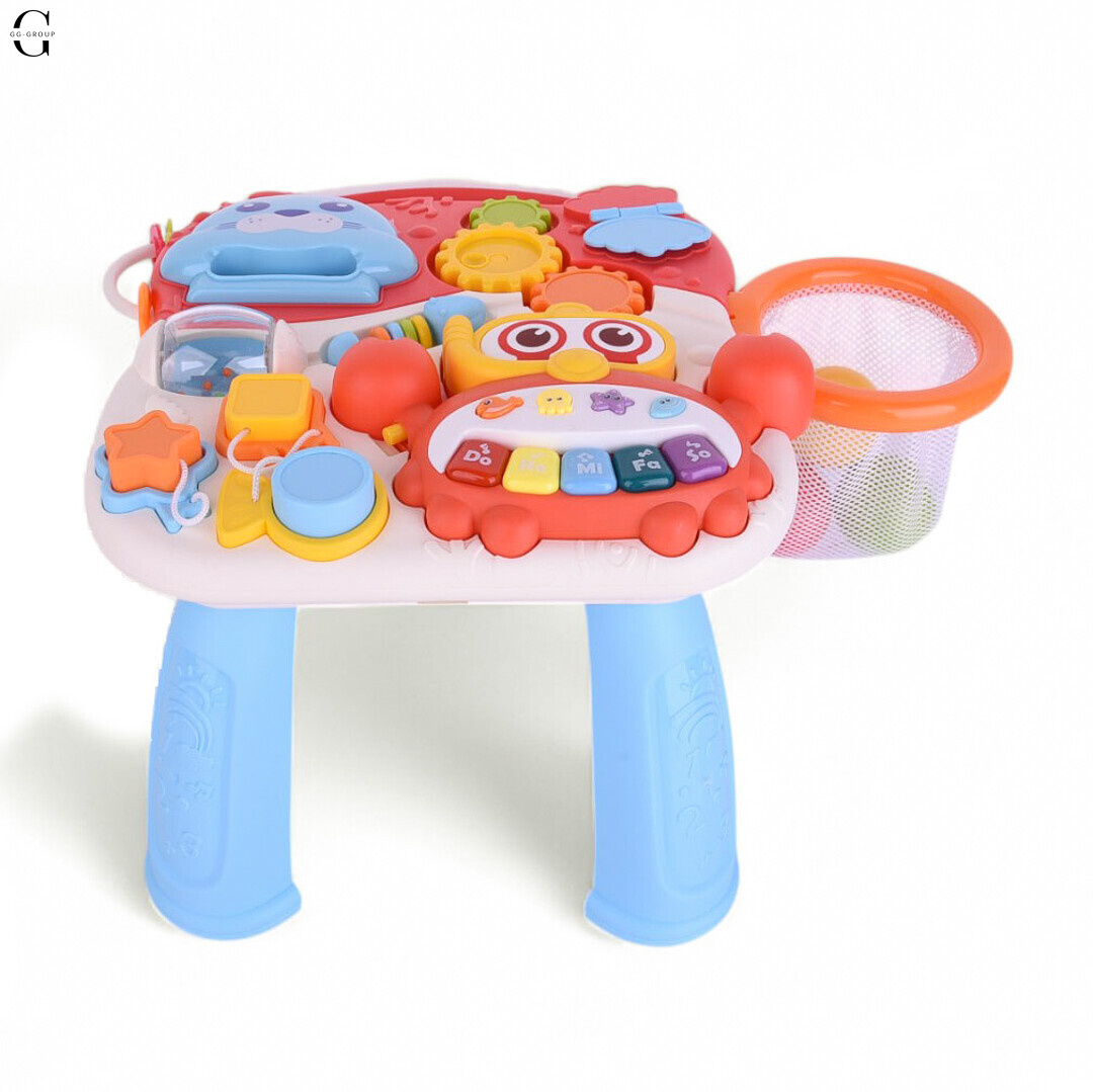 Детская каталка-ходунки 4в1 HUANGER HE0826-27: толокар, самокат, игровой столик с бизибордом и баскетбольным кольцом, музыкальные и световые эффекты