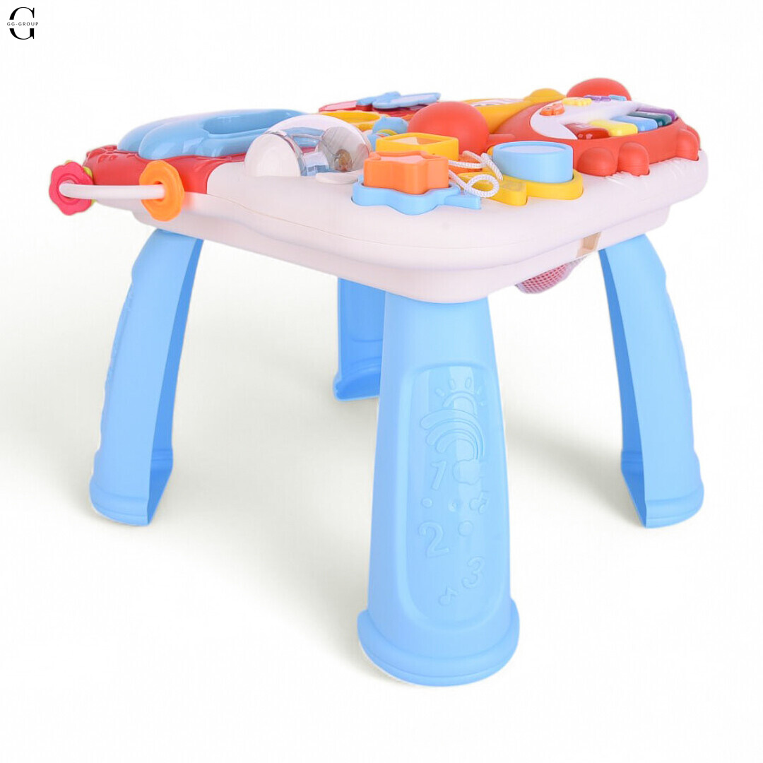Детская каталка-ходунки 4в1 HUANGER HE0826-27: толокар, самокат, игровой столик с бизибордом и баскетбольным кольцом, музыкальные и световые эффекты
