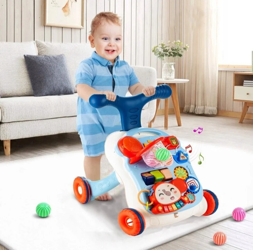 Детские каталка-ходунки LimoToy 2в1 N6038B, музыкальная панель, баскетбольное кольцо, развивающий центр