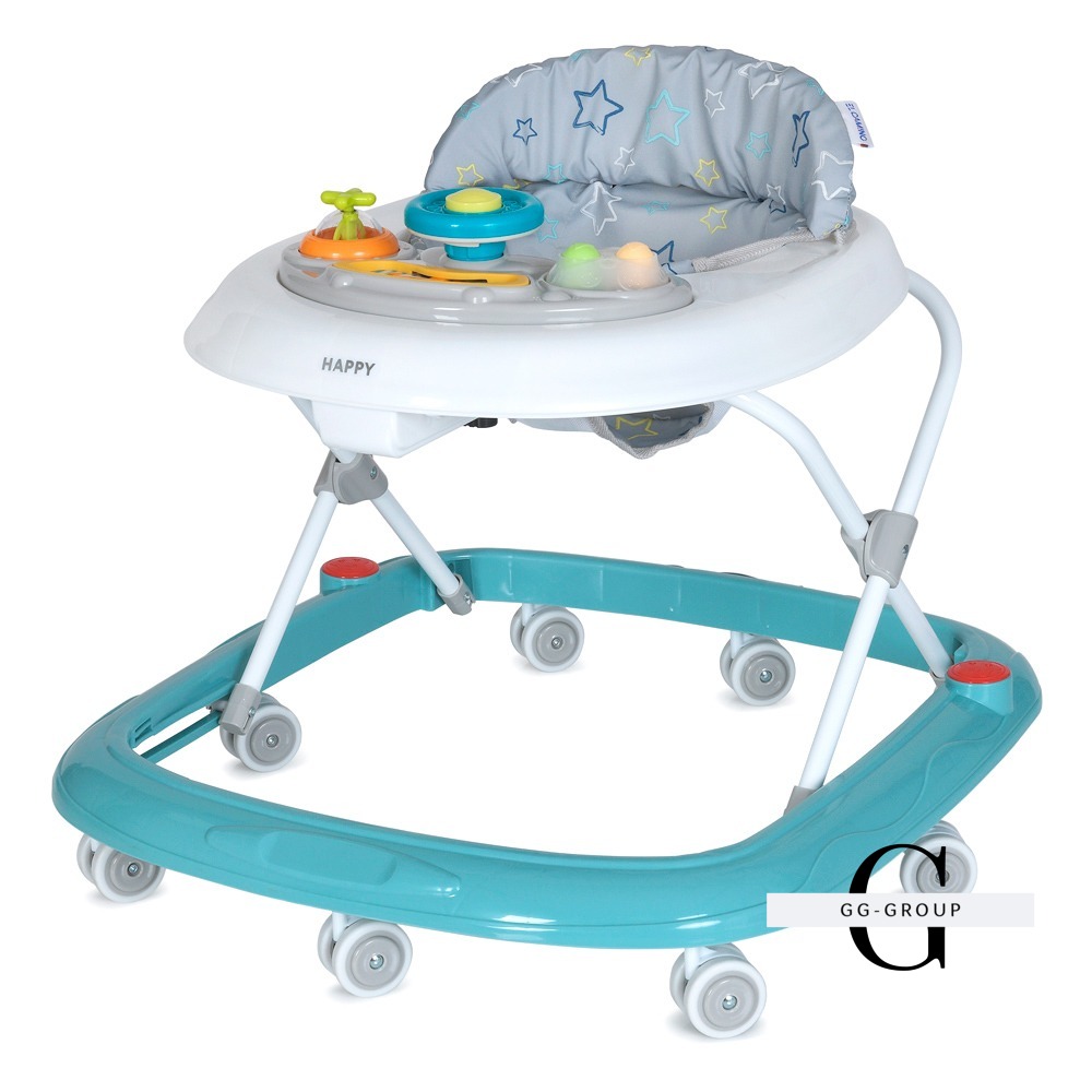 "Дитячі ходунки El Camino Happy Me Sky Blue 1049: регульована висота, знімна панель, світло та музика"