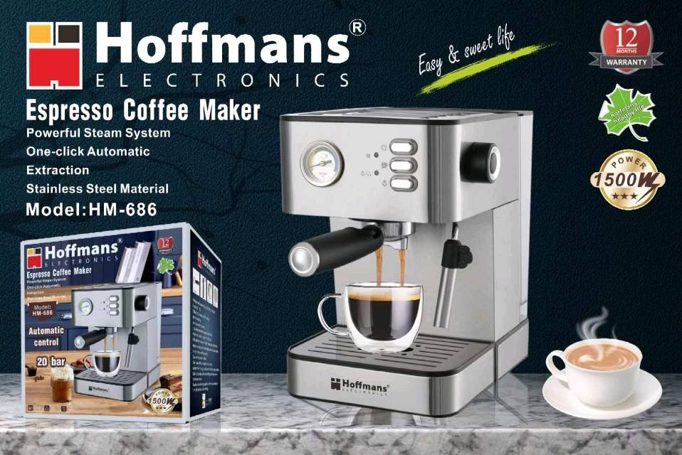 Кофемашина Hoffmans HM-686 1500W с капучинатором и резервуаром 1.8 л.