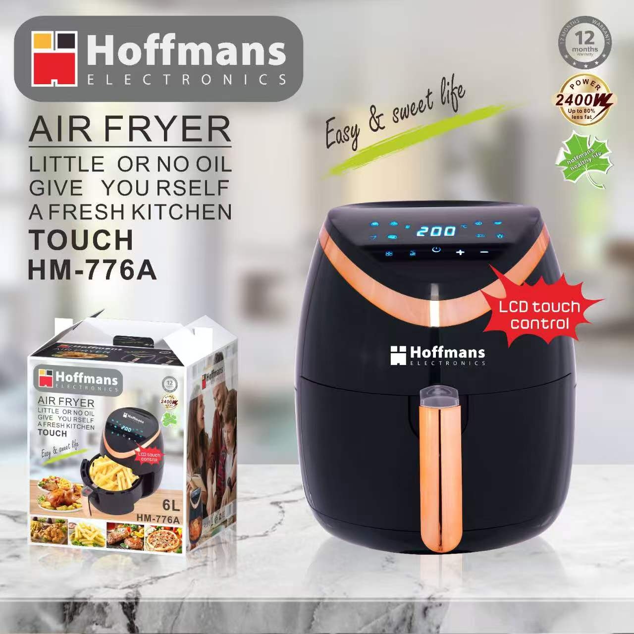 Аерофритюрниця Hoffmans HM-776A 6 л 2400 Вт з сенсорним управлінням та регулюванням температури