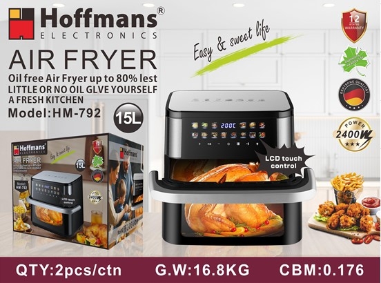 Аерофритюрниця Hoffmans HM-792 15L 2400W з 12 програмами, тефлоновим покриттям та сенсорним керуванням