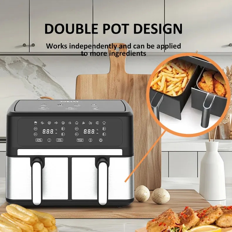 Двокамерна аерофритюрниця Sokany SK-10041, 3000 Вт, 10 л, сенсорне керування