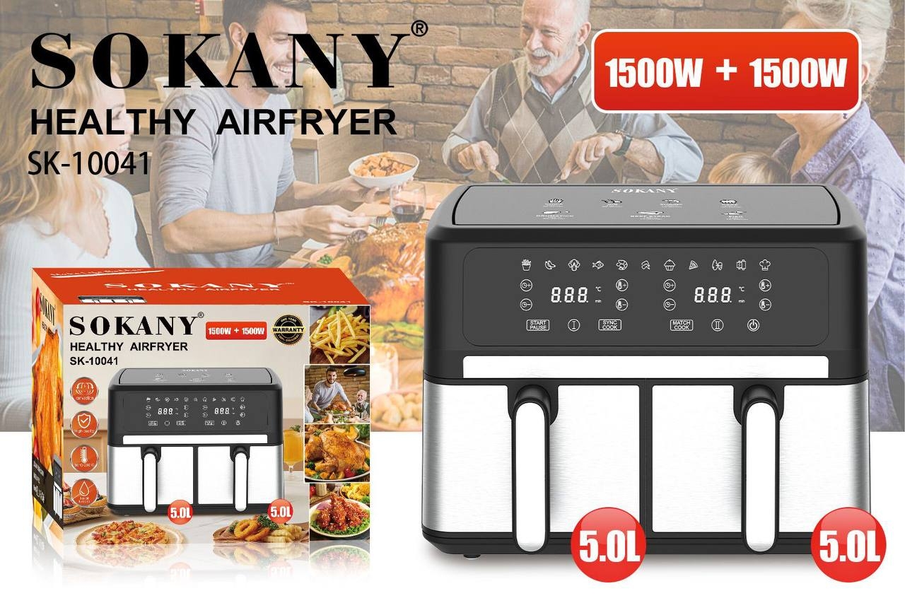 Двокамерна аерофритюрниця Sokany SK-10041, 3000 Вт, 10 л, сенсорне керування