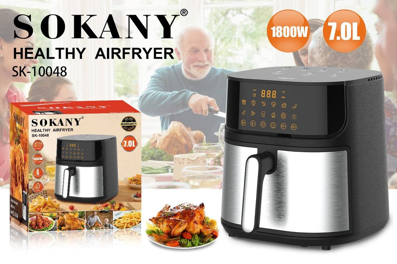 Аэрофритюрница Sokany SK-10048 7 л, 1800 Вт, с регулировкой температуры и таймером.