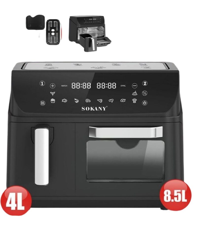 Двухкамерная аэрофритюрница Sokany SK-10060, 2400 Вт, 4+8,5 л, сенсорное управление
