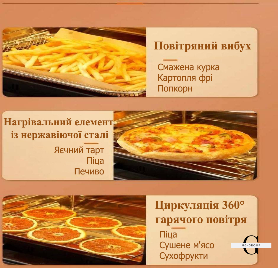 Мультипеч 3в1 Аерогриль Духовка Сушилка для овощей и фруктов на 15 л
