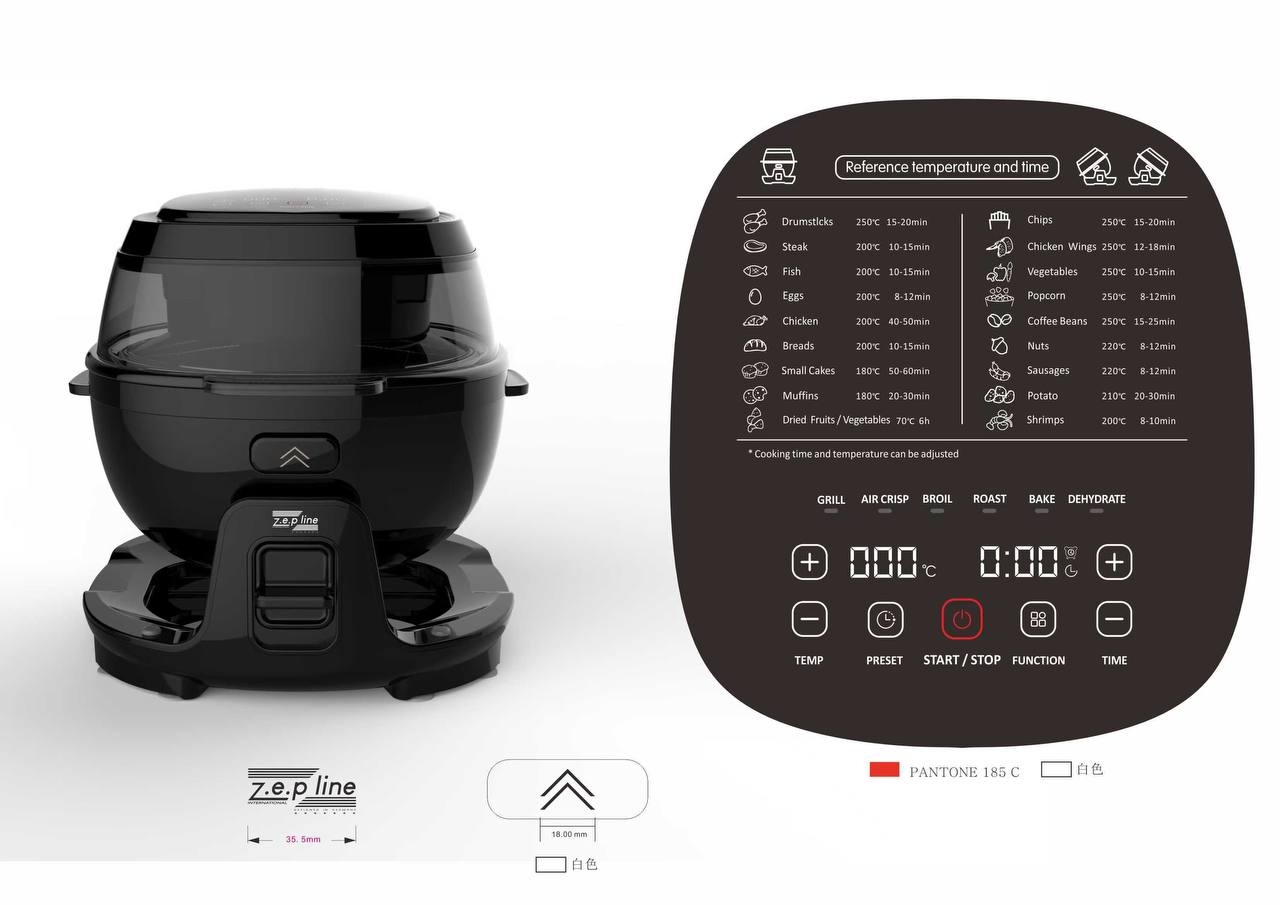 Розумна аерофритюрниця Zepline ZP-140, 10 л, 4000 Вт, 18 програм, функція обертання
