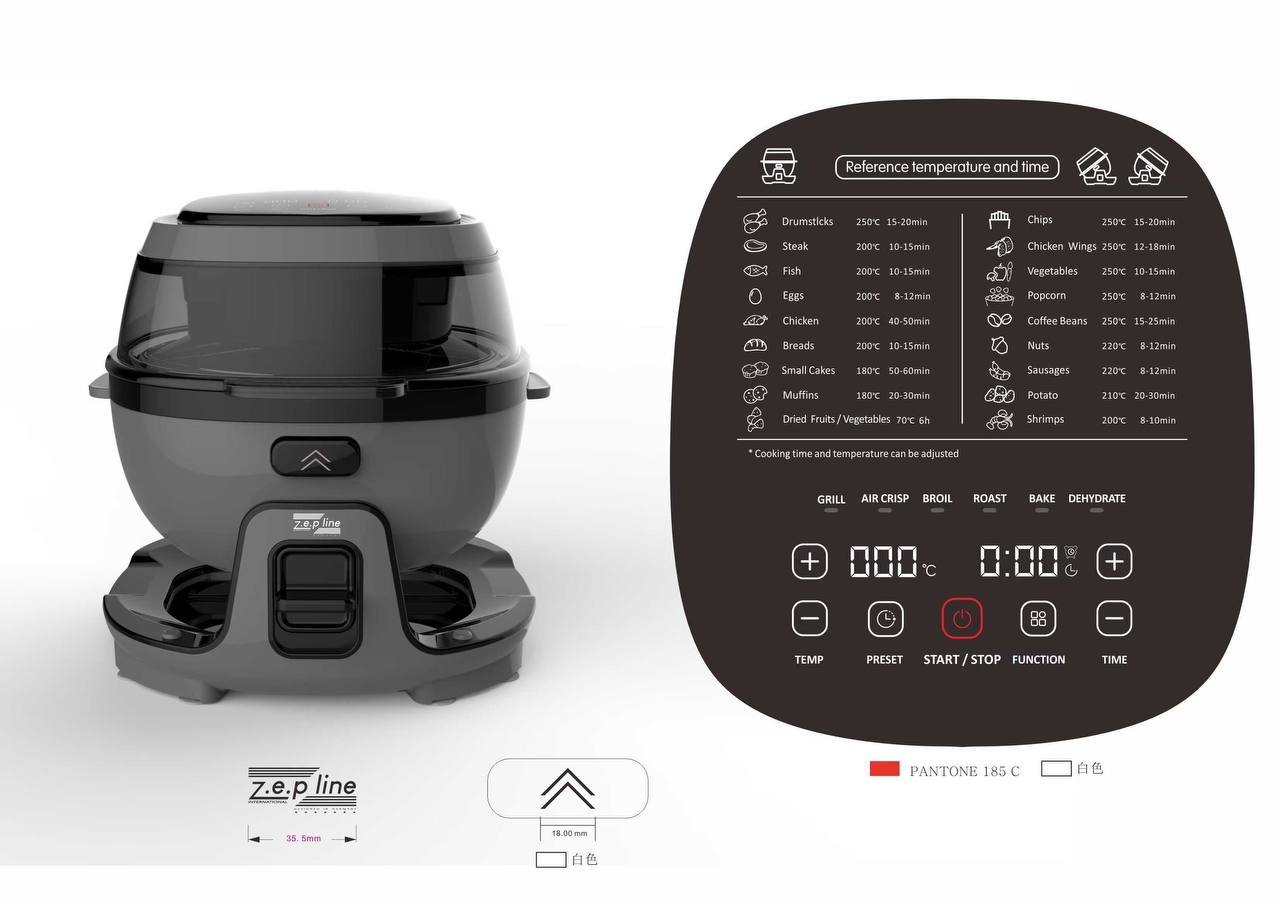 Розумна аерофритюрниця Zepline ZP-140, 10 л, 4000 Вт, 18 програм, функція обертання