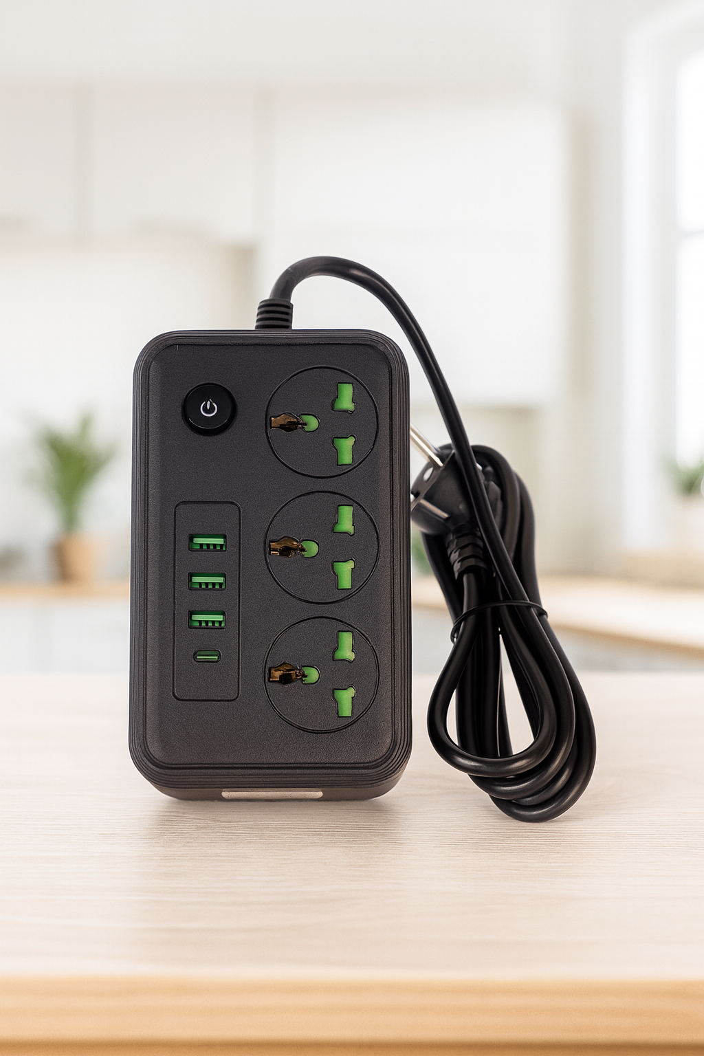 Удлинитель электрический (3×220В+3×USB+1×Type-C), QL-1074U, Черный 2m