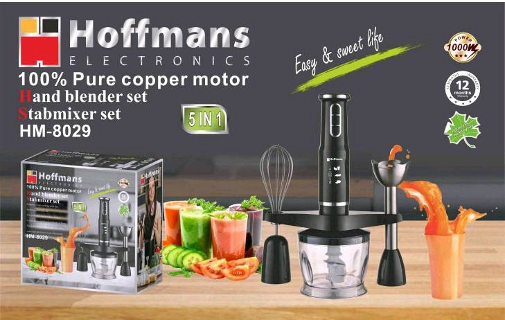 Блендер Hoffmans HM-8029 5-в-1 1000 Вт з насадками для подрібнення, збивання, пюре