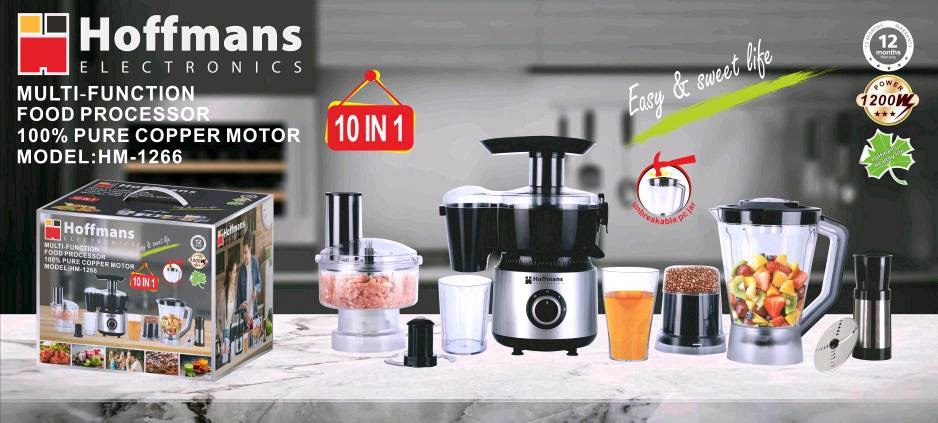 Кухонні комбайни Hoffmans HM-1266 1200W 10in1 з металевою чашею 1.5 л та 5 швидкостями