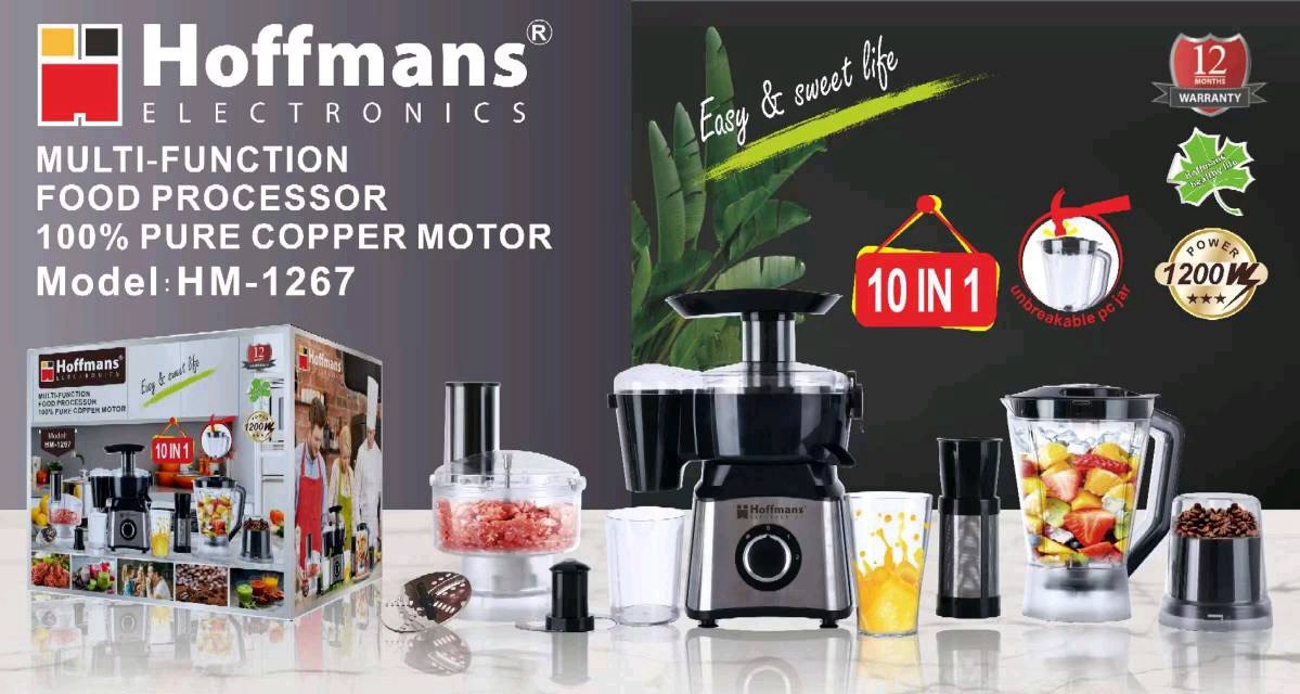 Кухонні комбайни Hoffmans HM-1267 1200W 10in1 з чашею 2 л та імпульсним режимом