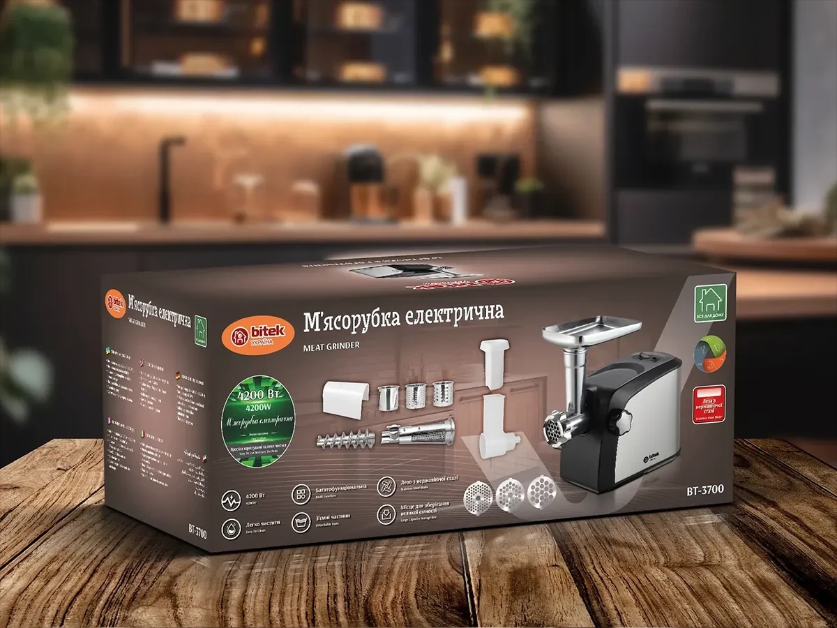 М'ясорубка електрична 4200Вт ковбаса кеббе насадки BITEK BT-3700