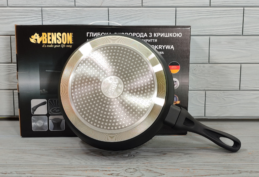 Глубокая сковорода Benson BN-450 (28*7,5 см/3,7 л) алмазное антипригарное покрытие