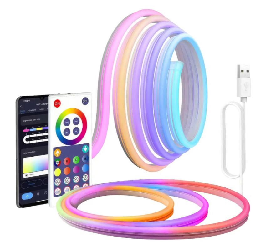 Розумна LED Neon RGB неонова стрічка 5 м USB з пультом і додатком.