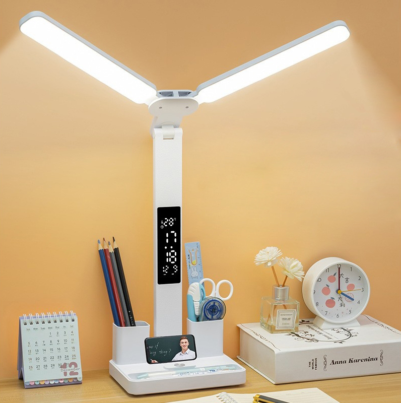 Лампа настольная LED 877 аккумуляторная с часами