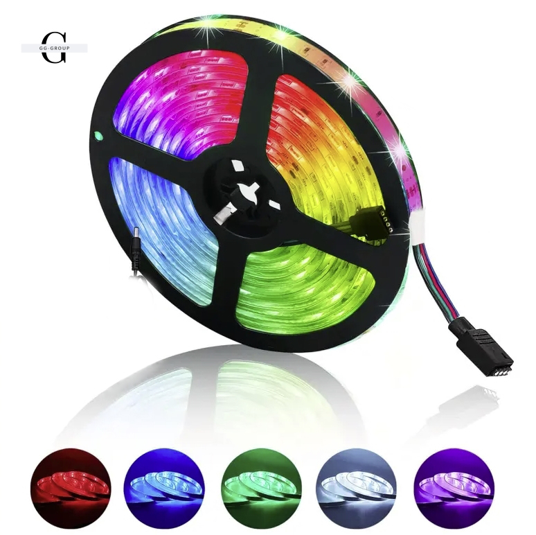 Светодиодная лента 5050 RGB – 16 цветов, IP65, 55 люмен, 9000 часов работы от USB 5V с Bluetooth и мобильным приложением