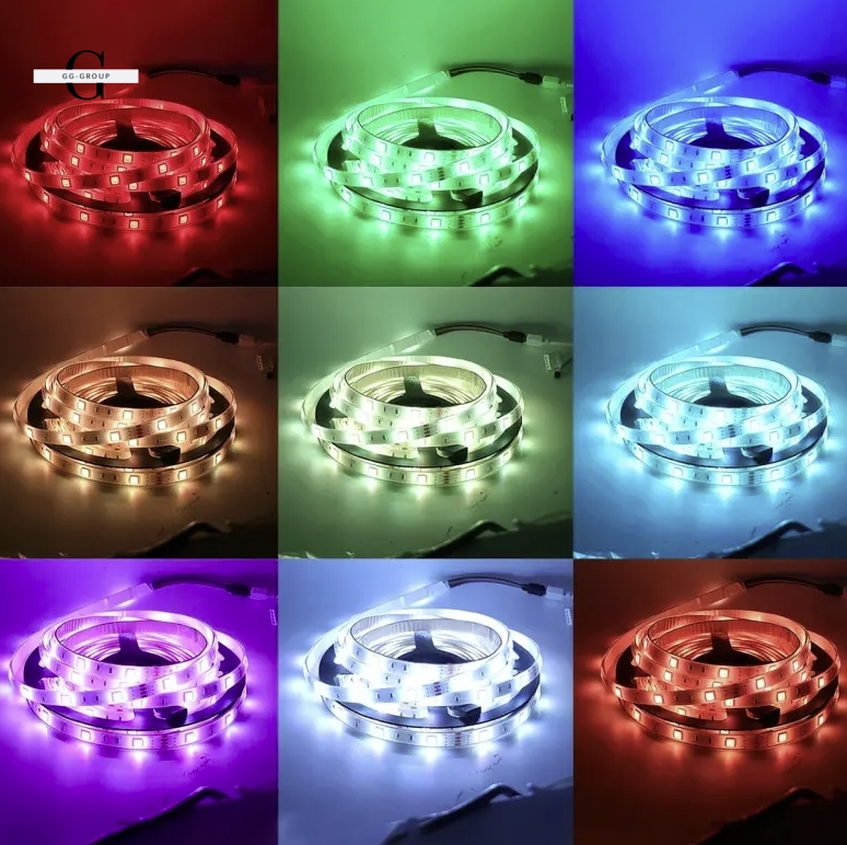 Светодиодная лента 5050 RGB – 16 цветов, IP65, 55 люмен, 9000 часов работы от USB 5V с Bluetooth и мобильным приложением