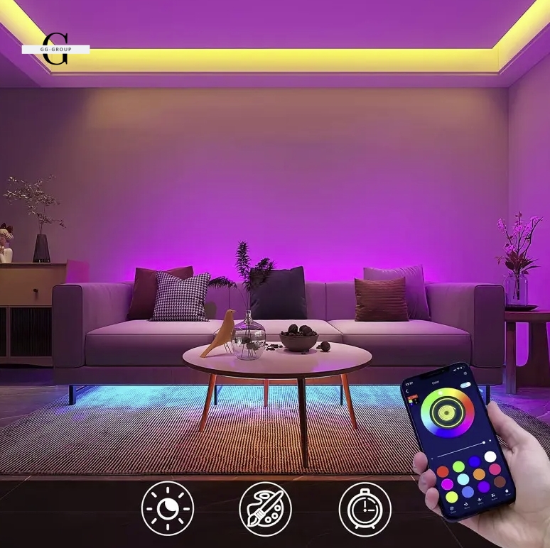 Светодиодная лента 5050 RGB – 16 цветов, IP65, 55 люмен, 9000 часов работы от USB 5V с Bluetooth и мобильным приложением